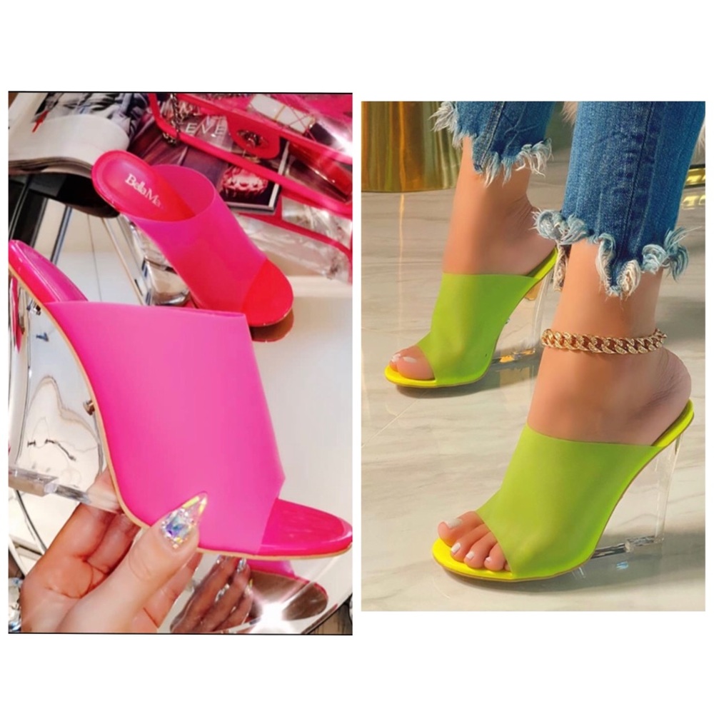 $15 🍋💖 Neon yellow/green pink sandal clear wedge